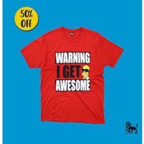 5/$25 SALE Simpsons Warning I Get Awesome Homer Simpson Graphic Red Tee Shirt - Picture 1 of 16